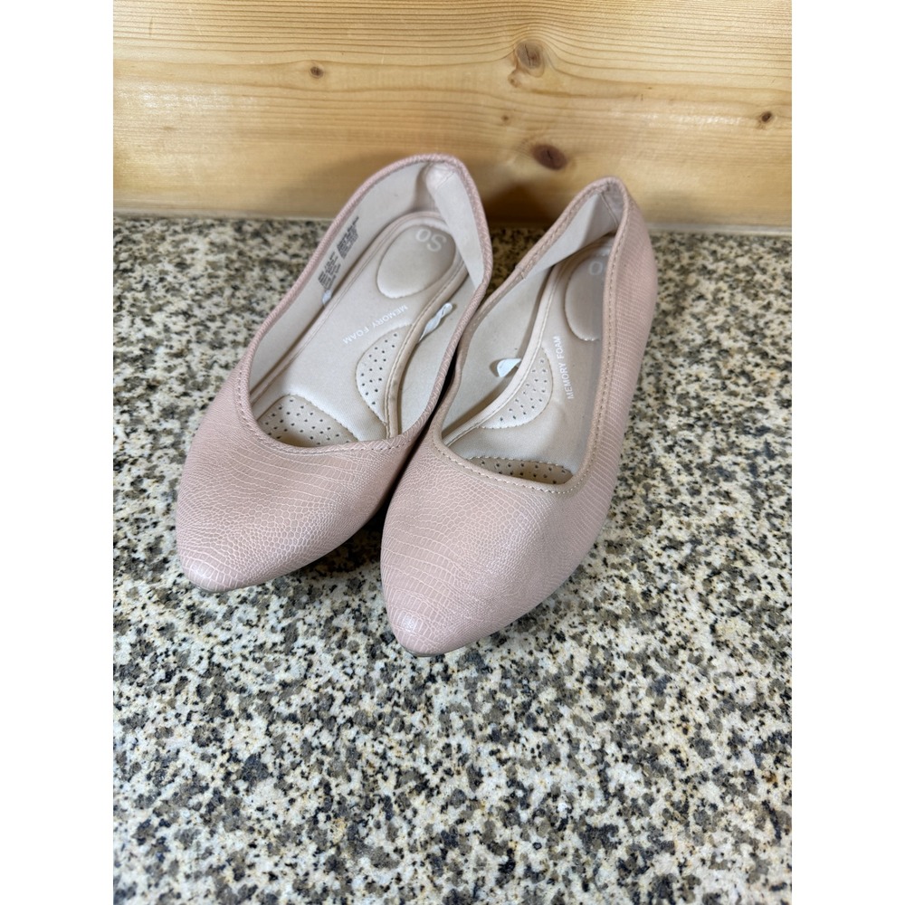 SO Hitide Nude Pink Croc Embossed Pointed Toe Memory Foam Ballet Flats 7.5